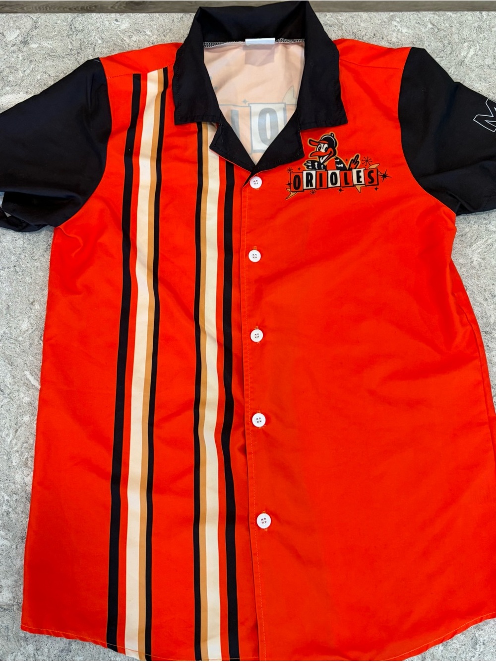 Baltimore Orioles Orange SGA Bowling Shirt with Stripe-Medium